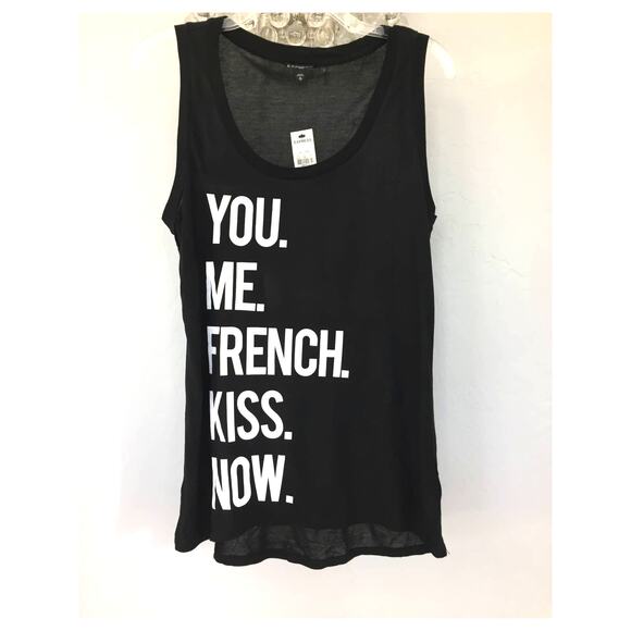 Express‎ Tank "You. Me. French. Kiss. Now." Black & White Size Medium - Picture 1 of 6